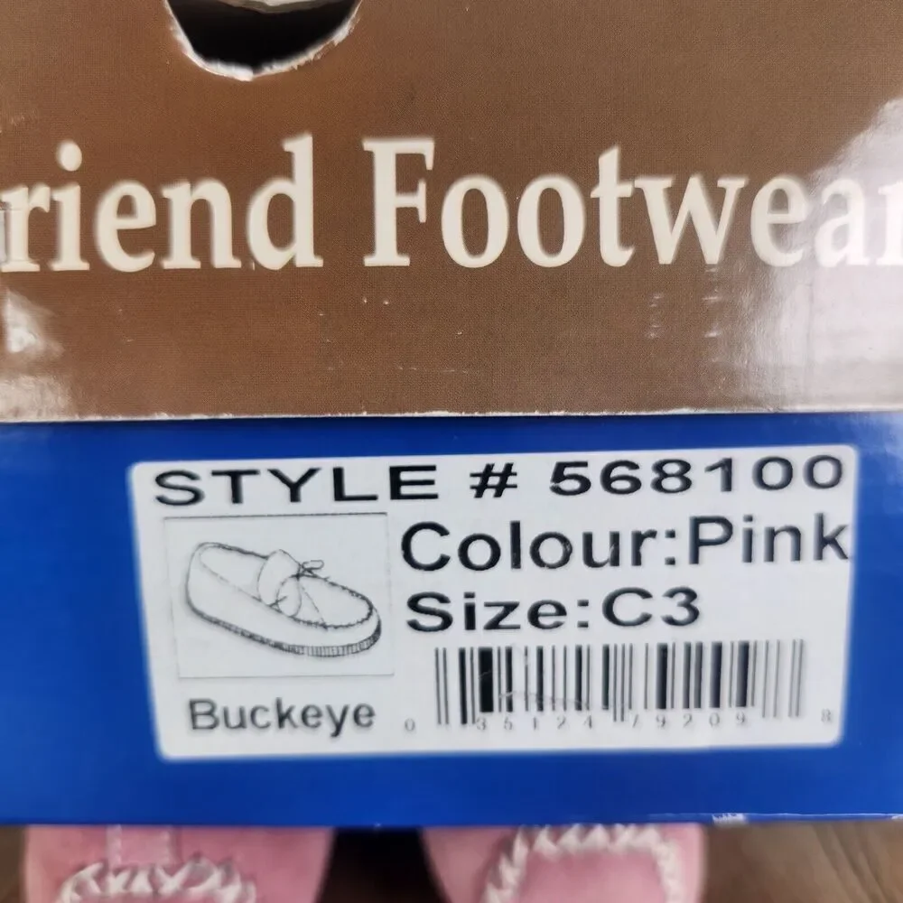 Old Friend Buckeye Pink Moccasin Slippers Child Sz 3 Fleece Lined Moc Toe 568100